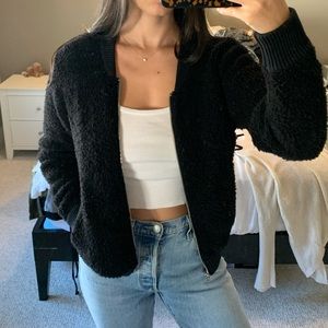 Black Fluffy Bomber Jacket